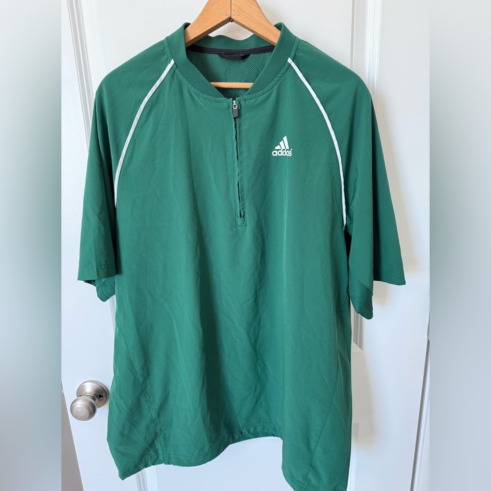 Adidas Men’s green Quarter Zip Pullover Training Shirt Size large 3-Stripes